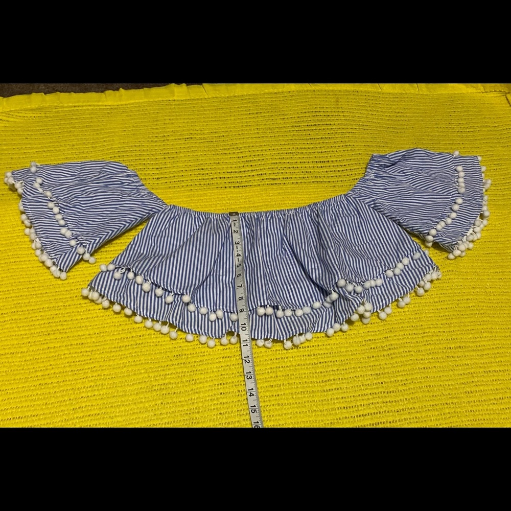 Pin stripe off the shoulder crop top